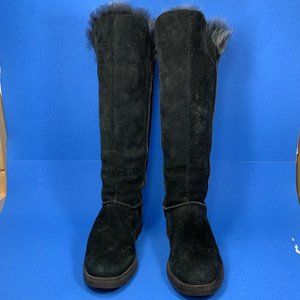 UGG Rosalind Toscano Fur Lined Boots Womens Size 7 Black Suede 17 Inch